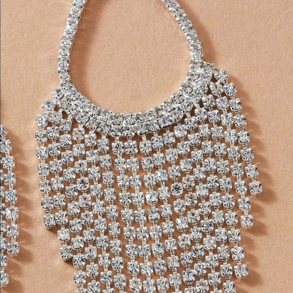Solid Rhinestone Tassel drop earrings - Picture 2 of 3